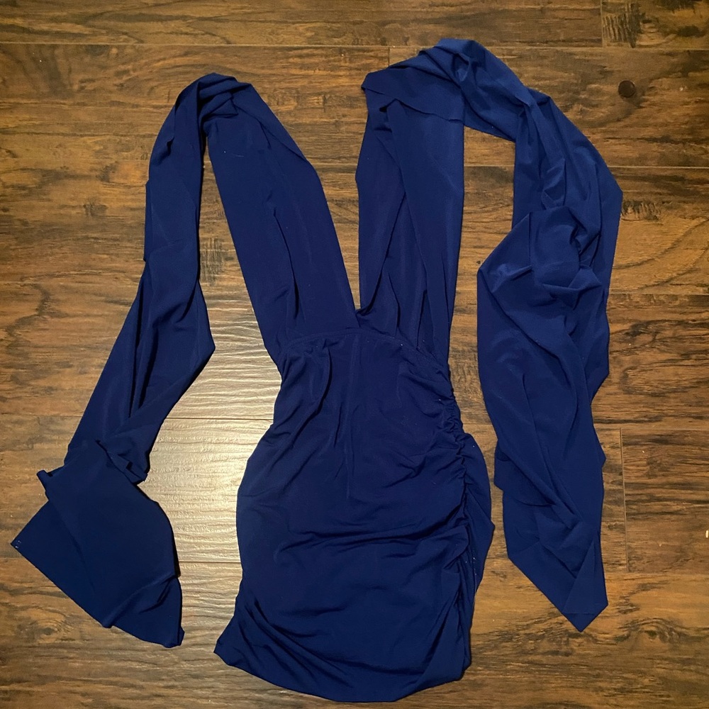 Royal blue ruched wrap dress